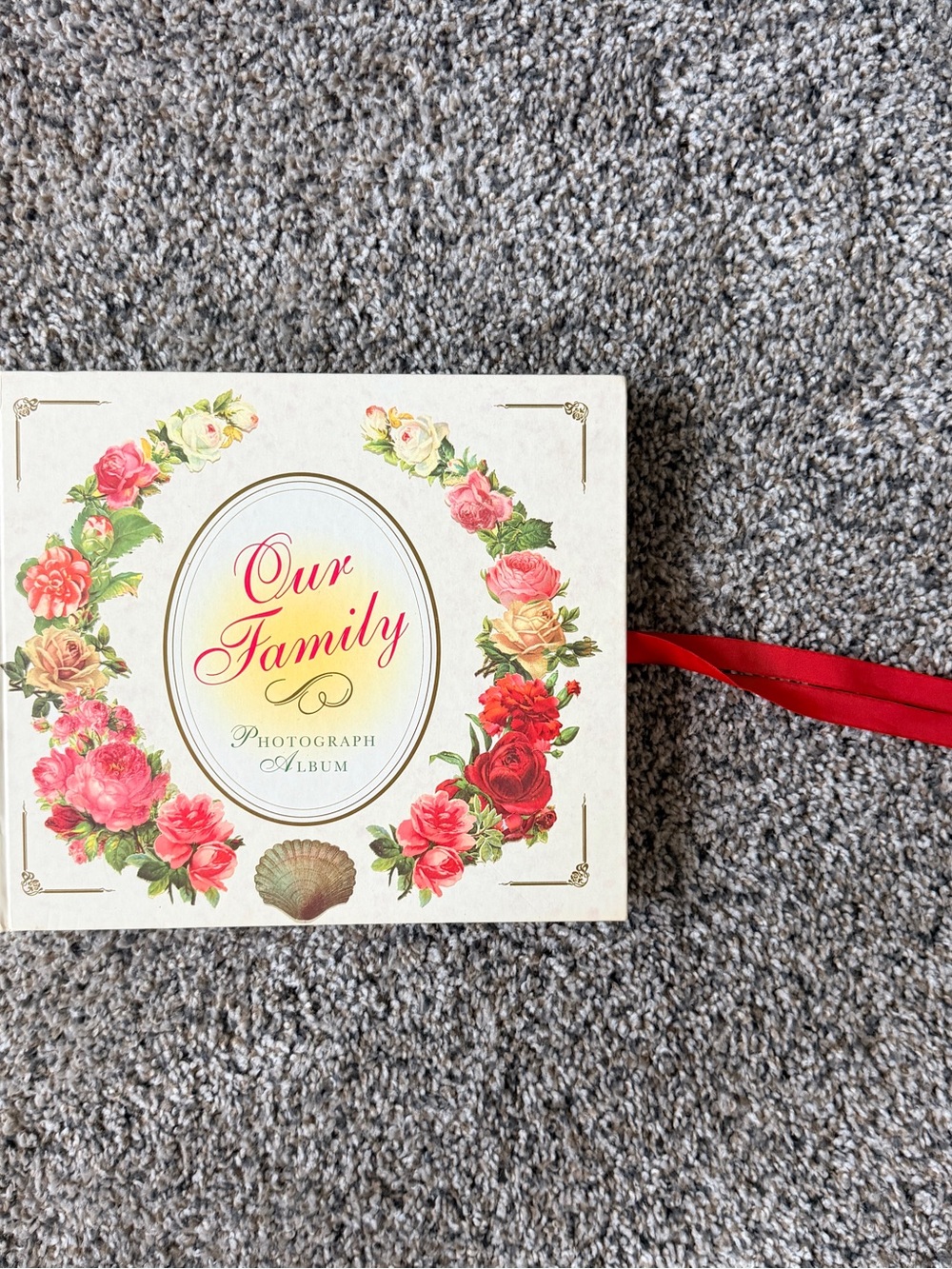 Vintage 90s Our Family Floral Photograph Album - Cream with Red Ribbon